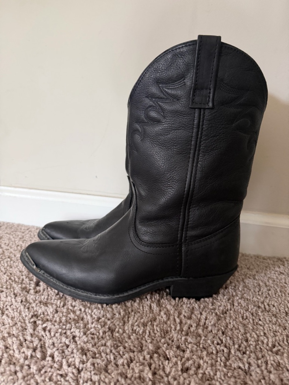 Classic Black Leather Western Cowboy Boots